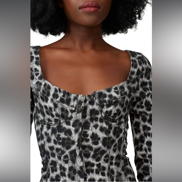 Miaou Dree Leopard Print Corset Bustier Denim Mini Dress XS - Picture 7 of 11